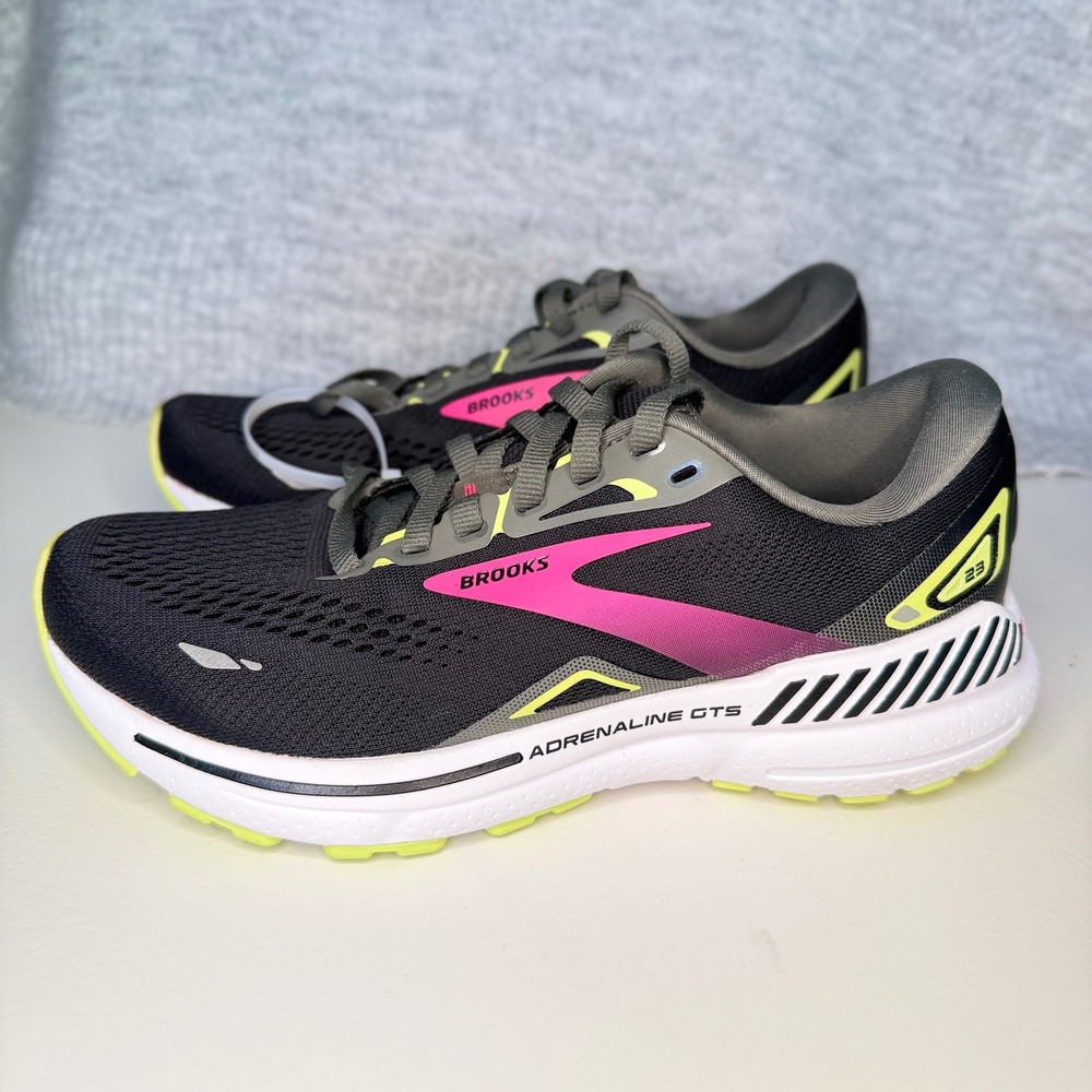 Brooks Adrenaline GTS 23 Womens Running Shoes Black Pink Lime 6.5 B 1203811B037 - Picture 2 of 10